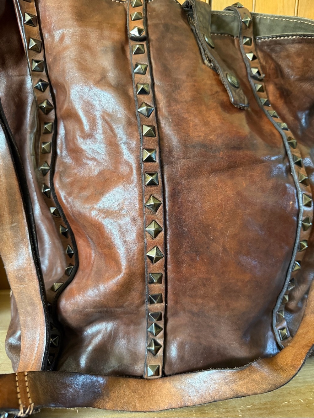 Campomaggi Brown Leather Studded Tote Bag - - Picture 3 of 4